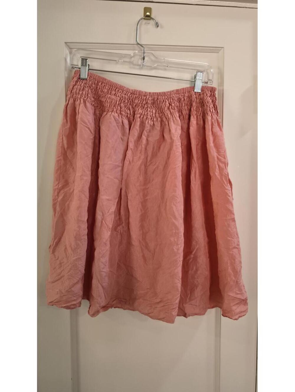 Pink Silk Elastic Waist Skirt Medium